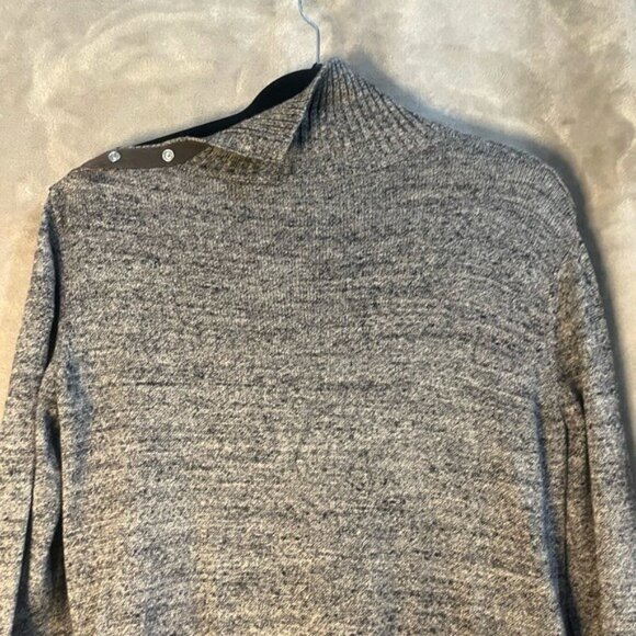 Gap Womens Gray Marled Mock Turtle Neck Sweater Button Ribbed Long Sleeve Relax - Picture 2 of 13
